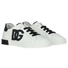 White & Black Logo Trainers, 2, hi-res