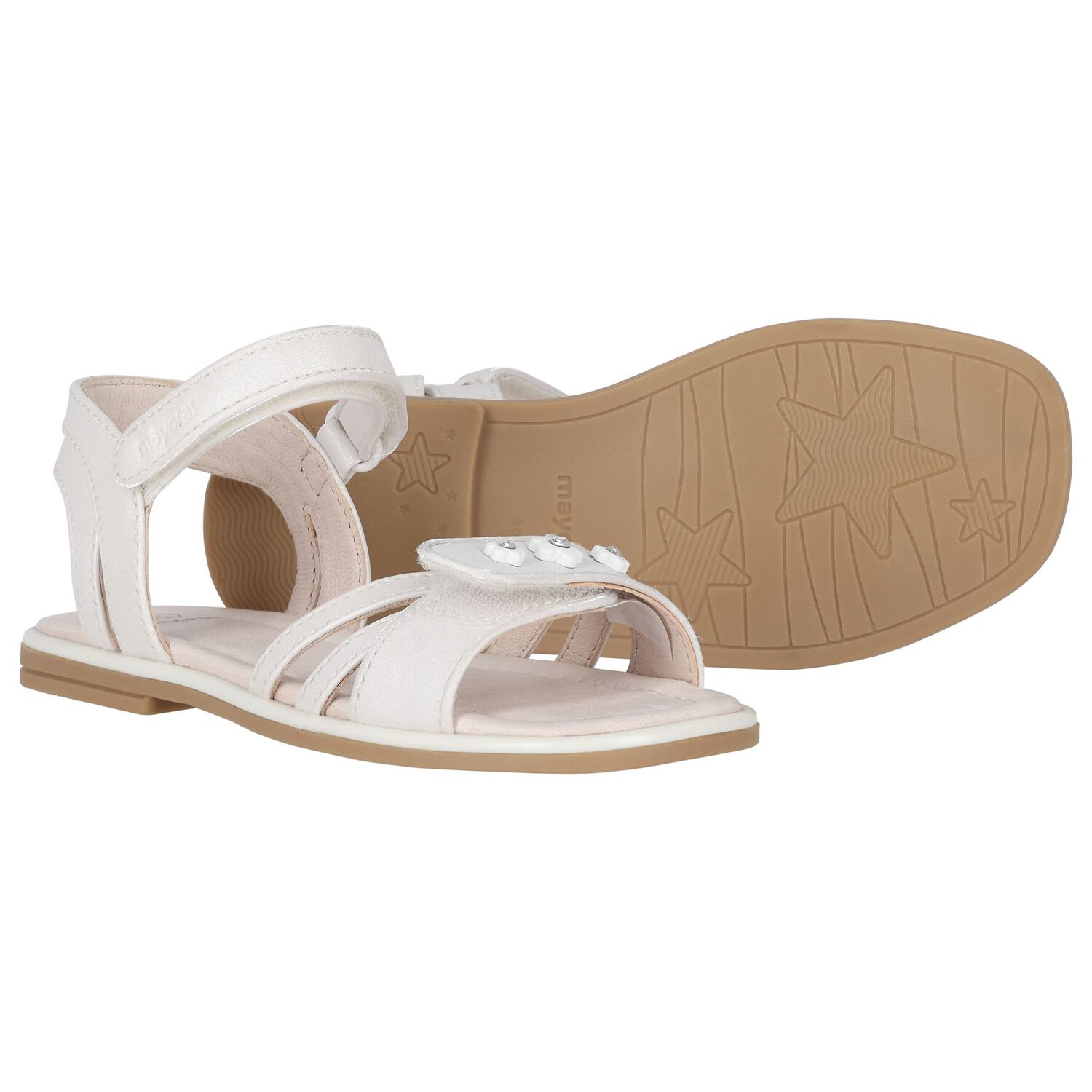 Girls Ivory Logo Flower Sandals, 1, hi-res image number null