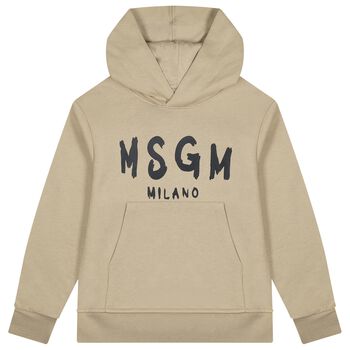 Beige & Black Logo Hooded Top