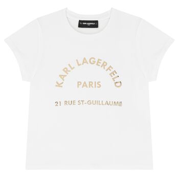 Girls White & Gold Logo T-Shirt