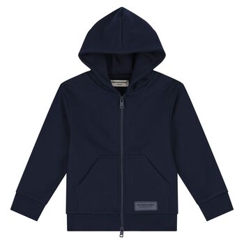 Navy Blue Logo Hooded Zip Up Top
