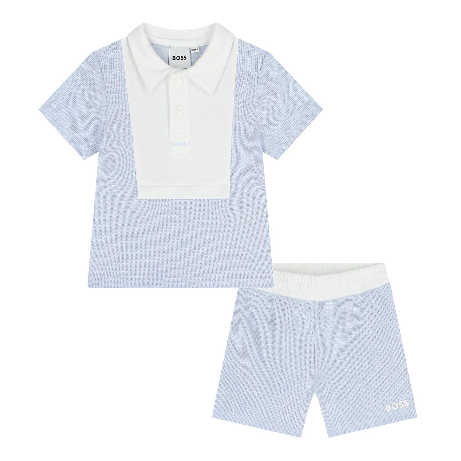Baby Boys White & Blue Knitted Shorts Set, 2, hi-res