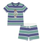 Baby Boys Blue & Green Polo Bear Shorts Set, 1, hi-res