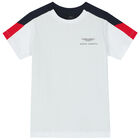 Boys White & Navy Logo T-Shirt, 1, hi-res