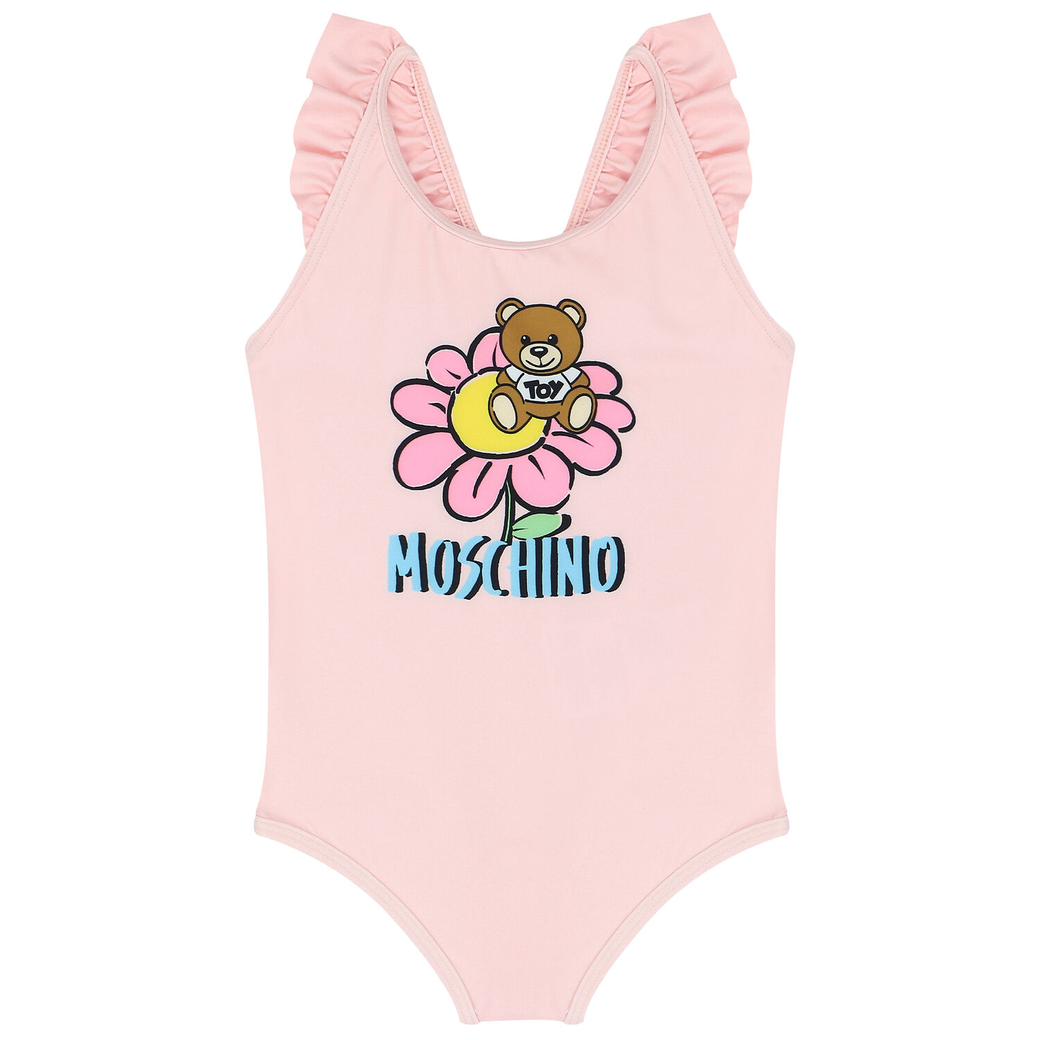 Younger Girls Pink Teddy Bear Logo Swimsuit, 2, hi-res