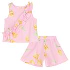 Girls Pink Ruffled Floral Short Set, 1, hi-res