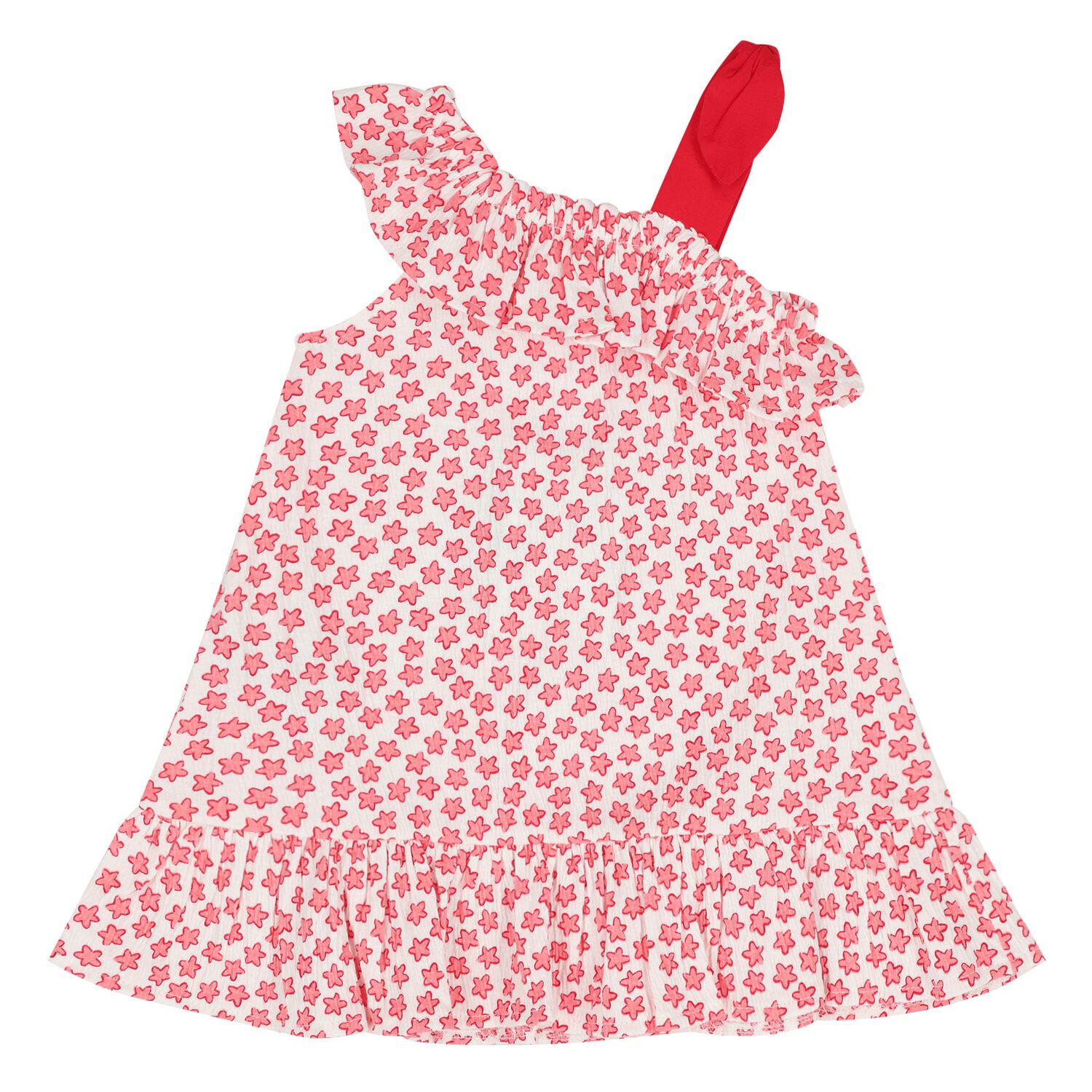 Younger Girls White & Red Star Dress, 1, hi-res
