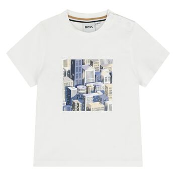 Younger Boys White Building Logo T-Shirt