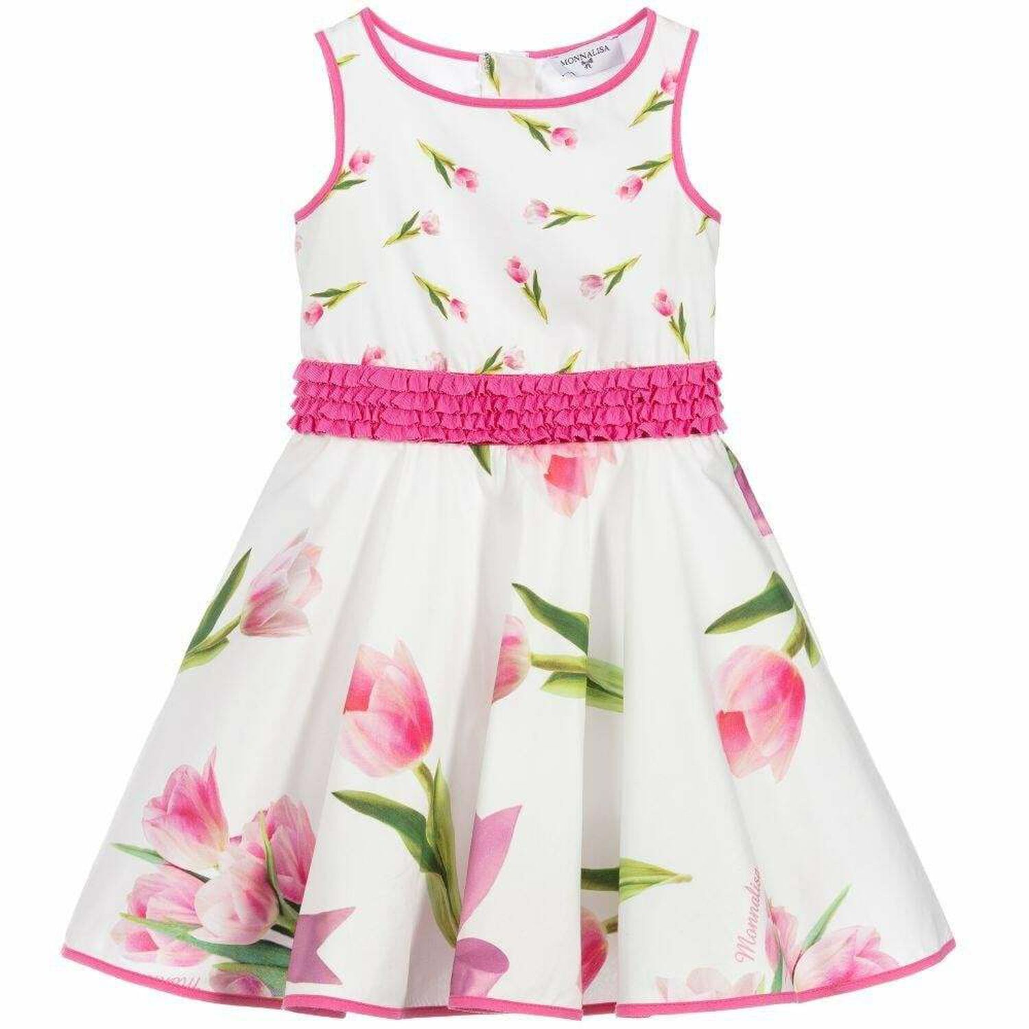 Girls White Tulip Print Dress, 1, hi-res