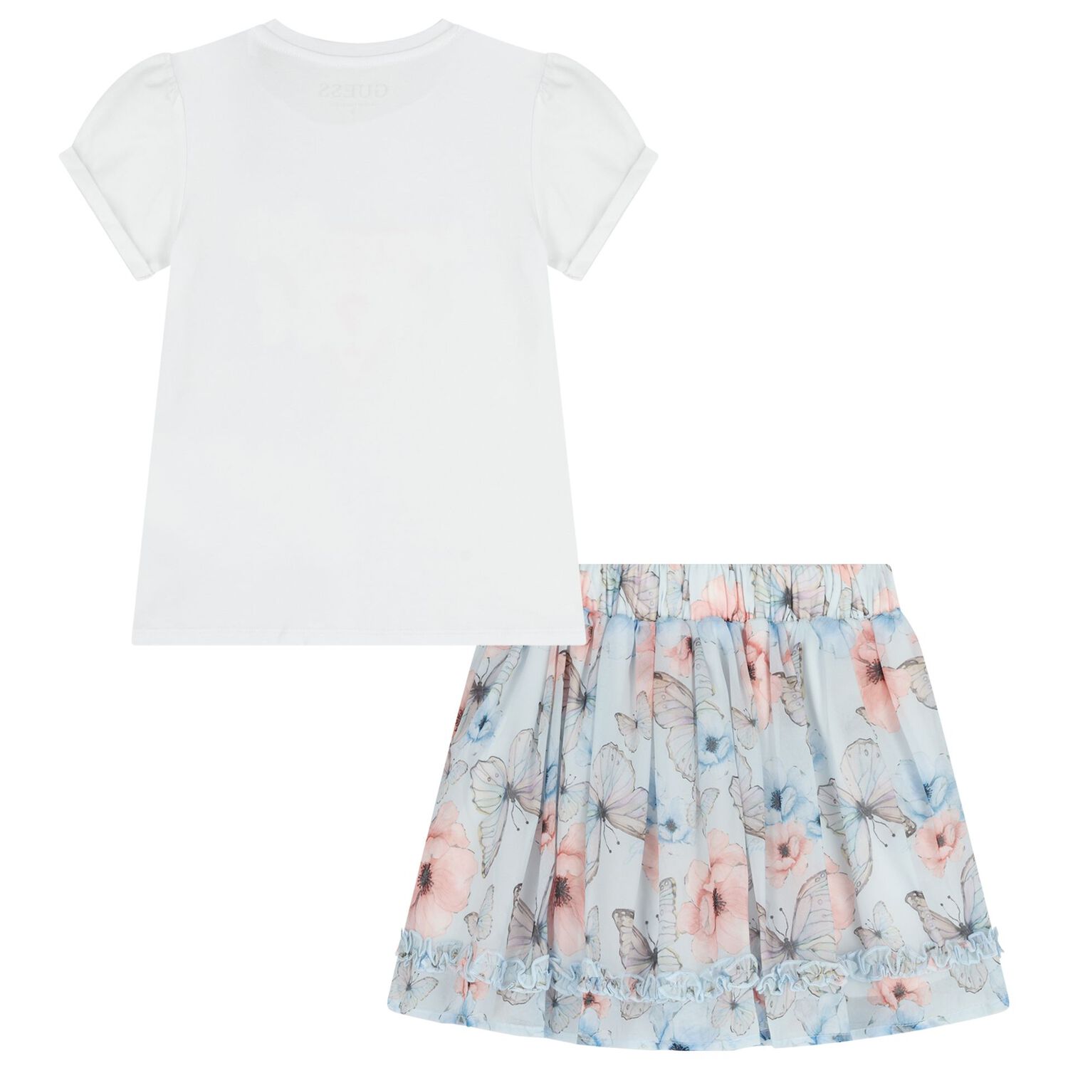 Girls White & Blue Floral Skirt Set, 1, hi-res