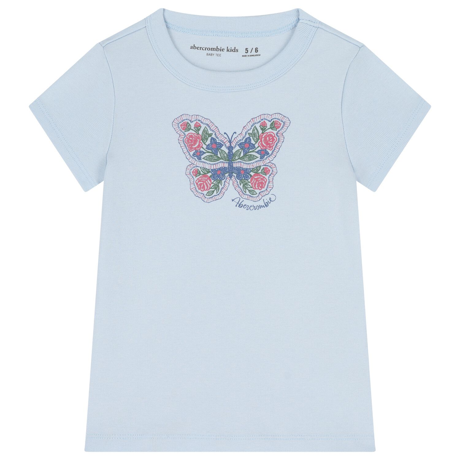 Girls Blue Gliterry Butterfly T-Shirt, 1, hi-res
