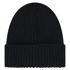 Boys Black Logo Beanie Hat, 1, hi-res