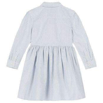 Girls Blue Striped Shirt Dress