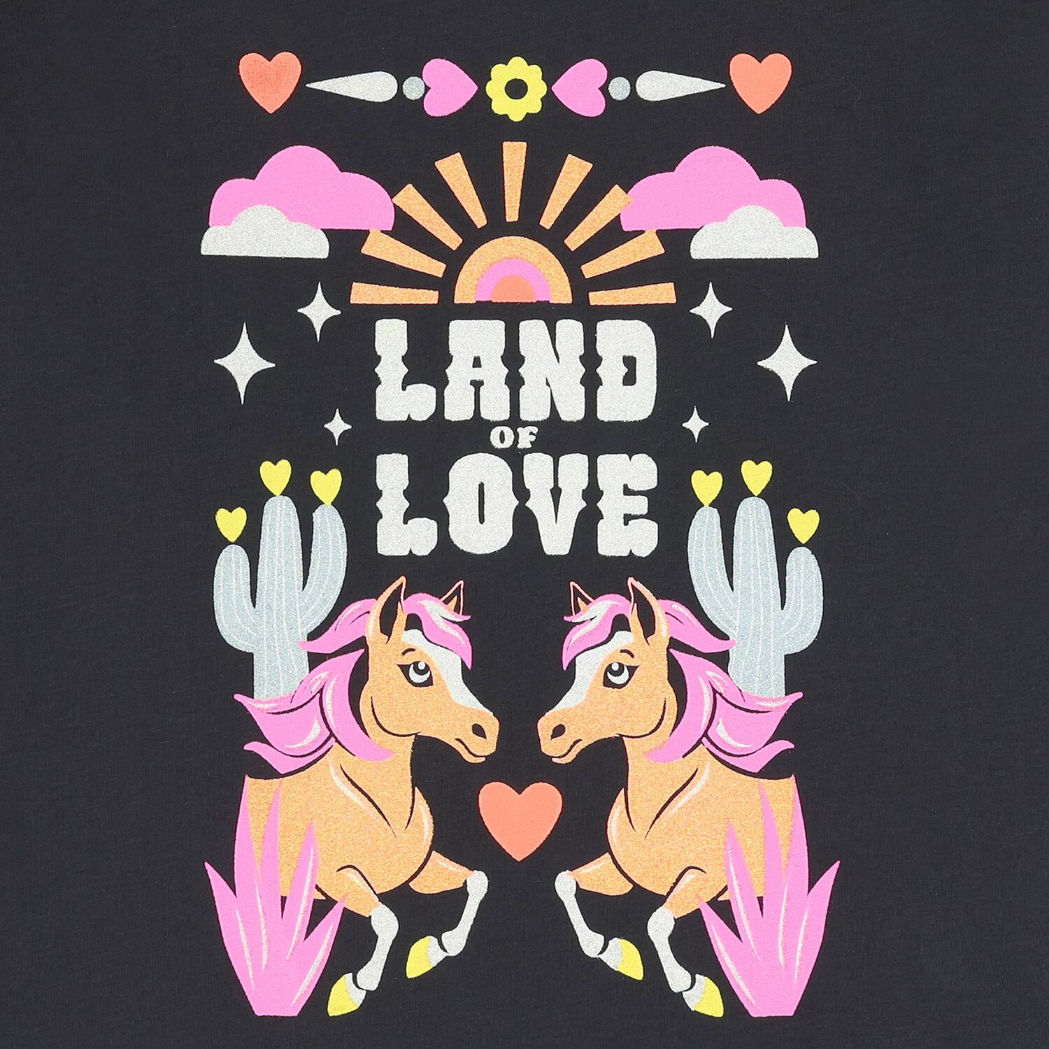 Girls Black Horse Long Sleeve Top, 1, hi-res