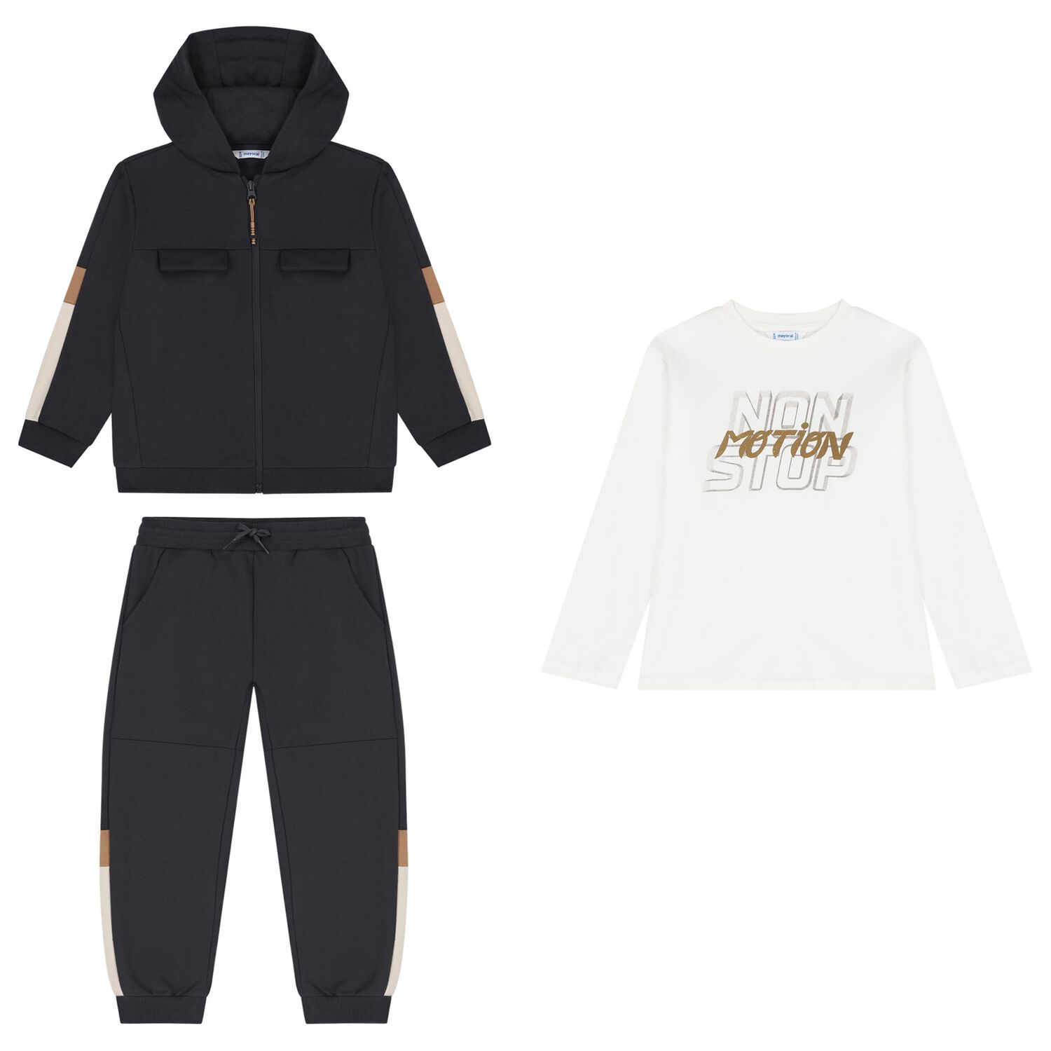 Boys Black & White Tracksuit Set (3 Piece), 3, hi-res
