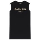 Girls Black & Gold Logo Dress, 2, hi-res