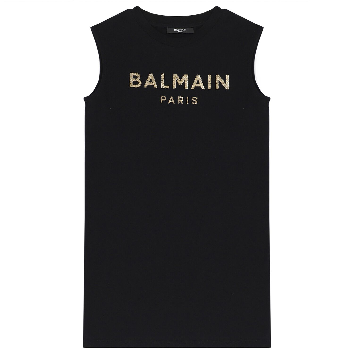 Girls Black & Gold Logo Dress, 2, hi-res