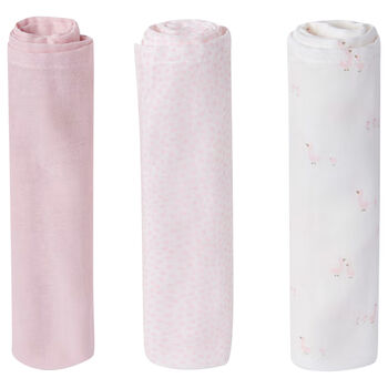 Baby Girls Ivory & Pink Muslin Swaddles ( 3-Pack )