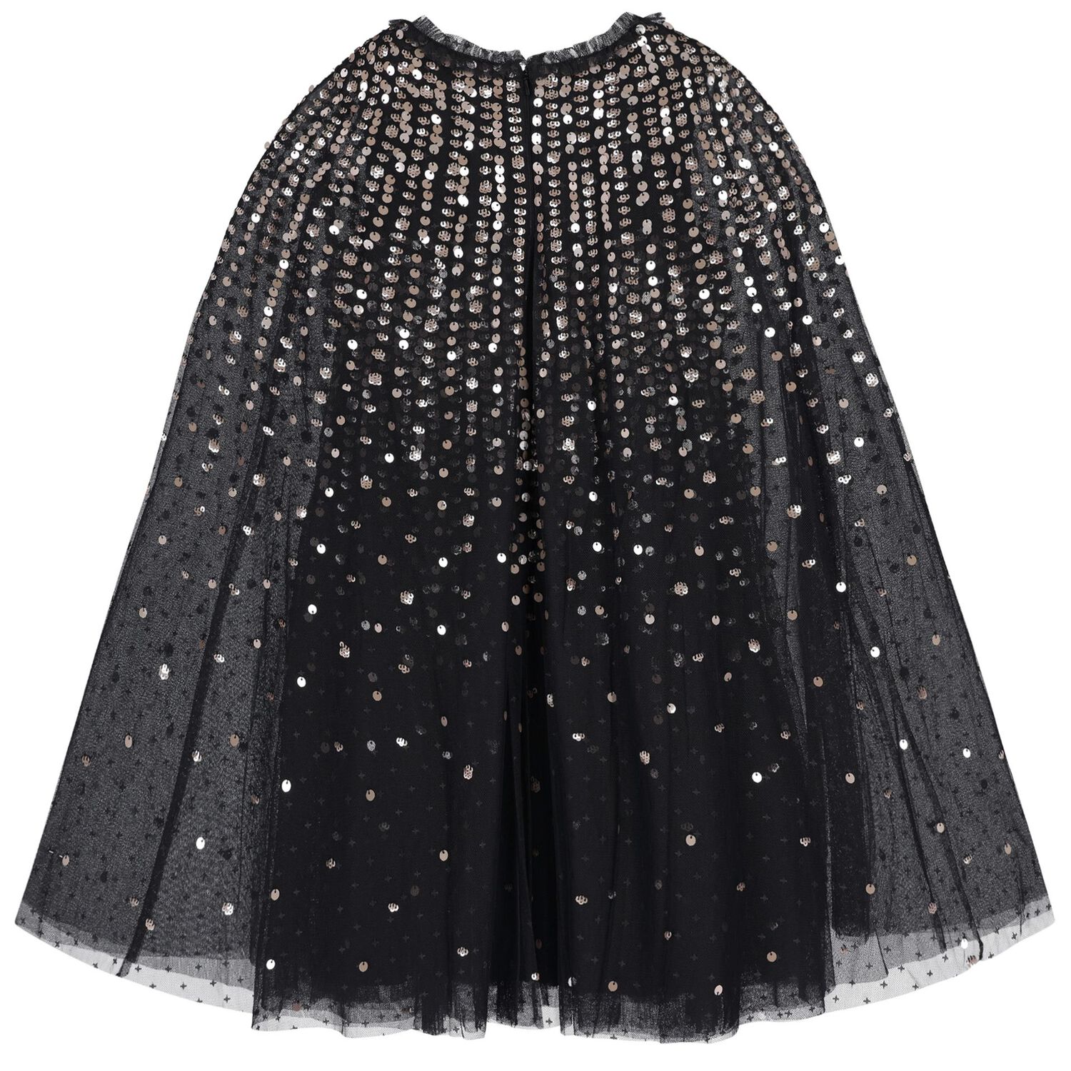 Girls Black Sequinned Tulle Cape Dress, 2, hi-res image number null