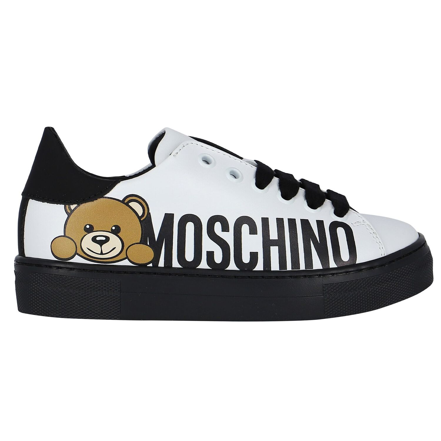 White & Black Logo Leather Trainers, 1, hi-res