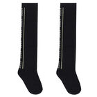 Girls Black & Gold Logo Socks, 1, hi-res