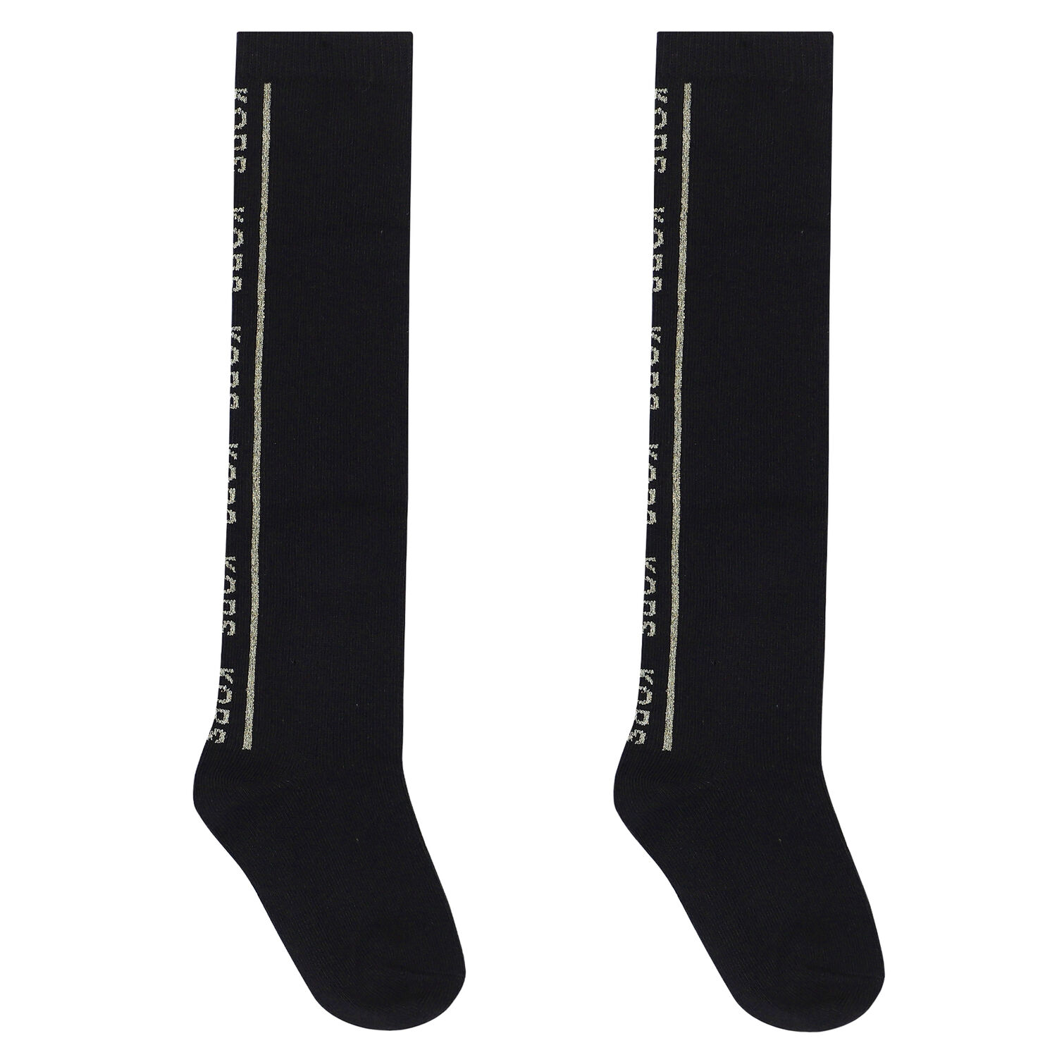 Girls Black & Gold Logo Socks, 1, hi-res