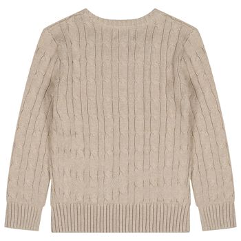Boys Beige Logo Cable Knit Jumper