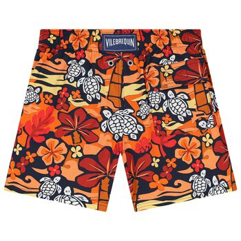 Boys Red & Orange Turtle Swim Shorts