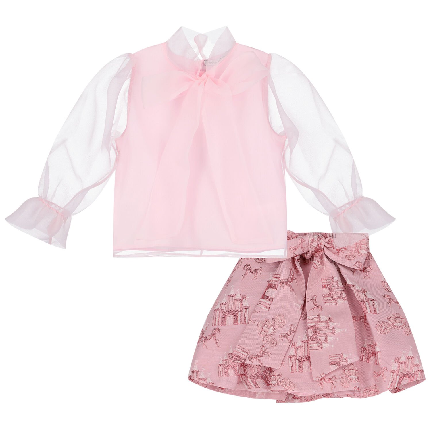 Girls Pink Organza & Jacquard Skirt Set, 1, hi-res
