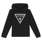 Girls Black Logo Hooded Top, 1, hi-res
