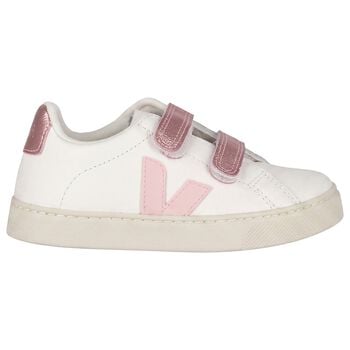 Girls White & Pink Logo Leather Trainers 