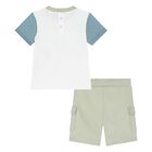 Younger Boys White & Green Logo Shorts Set, 1, hi-res