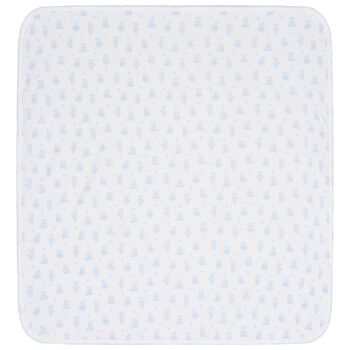 Baby Boys White & Blue Teddy Bear Time Blanket