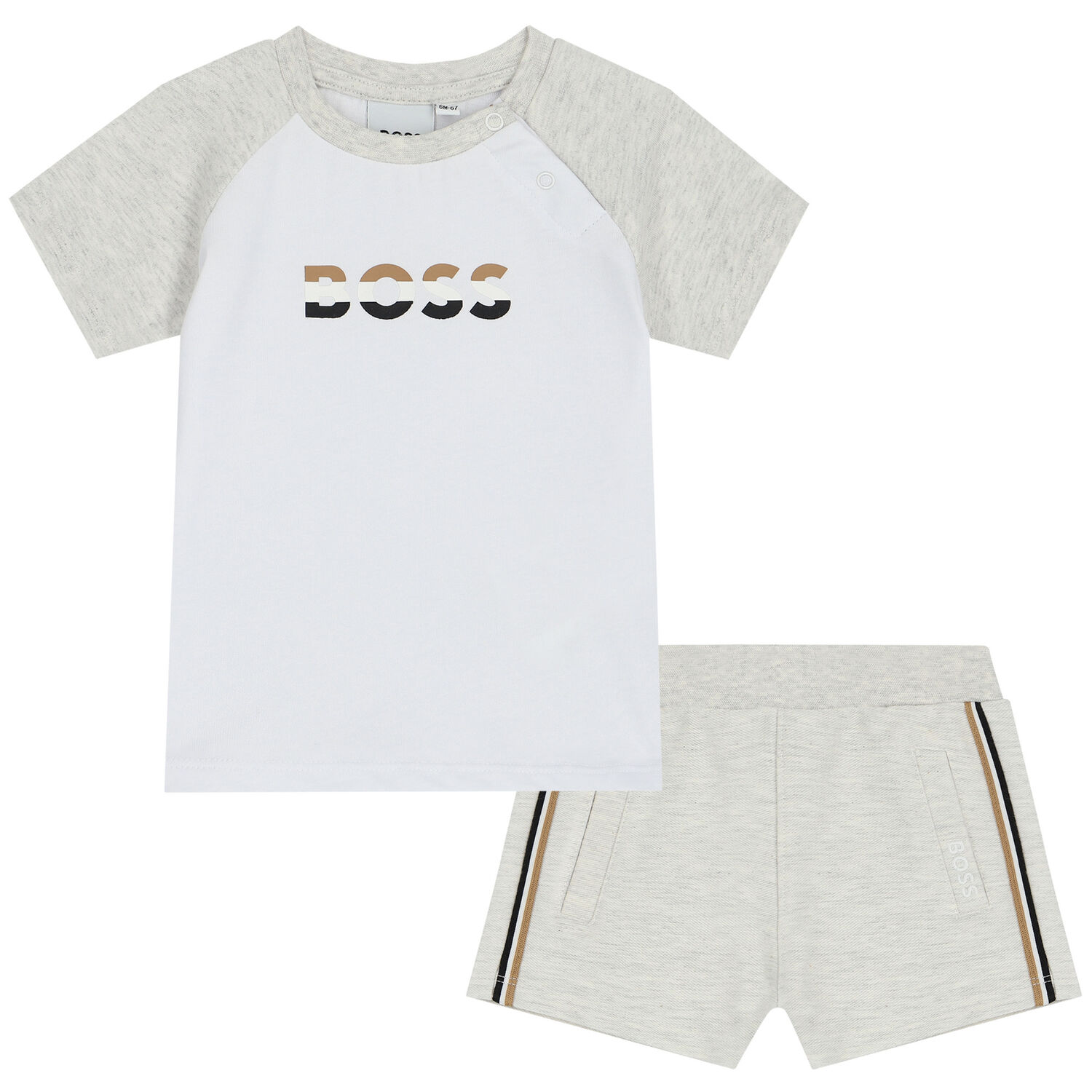 Baby Boys Grey & White Logo Shorts Set, 1, hi-res