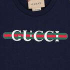 Younger Boys Navy Blue Logo T-Shirt, 1, hi-res