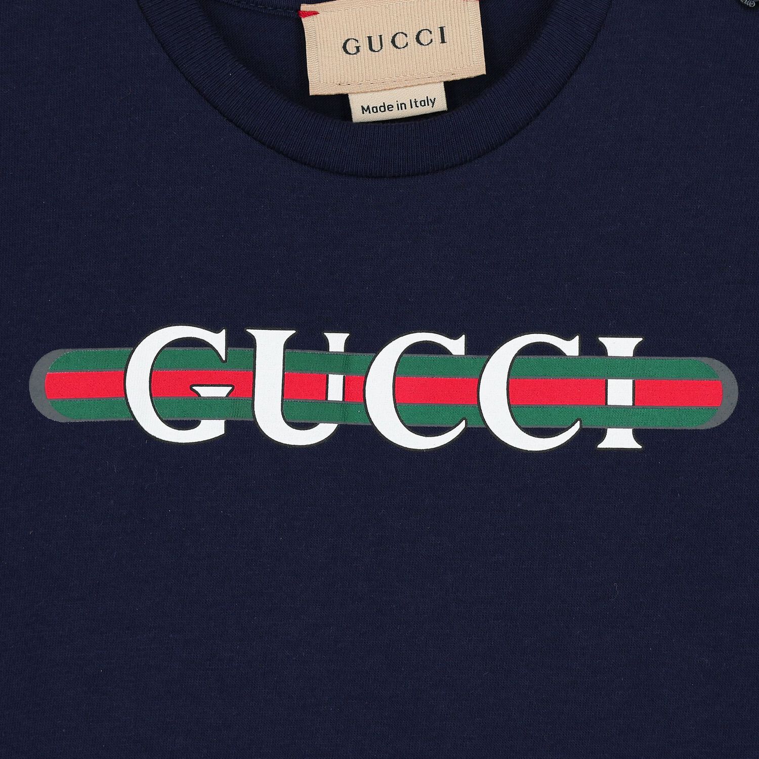 Younger Boys Navy Blue Logo T-Shirt, 1, hi-res