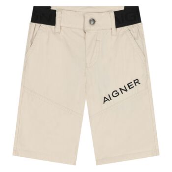 Younger Boys Beige Logo Shorts