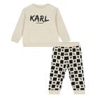 Younger Boys Beige & Black Logo Tracksuit, 1, hi-res