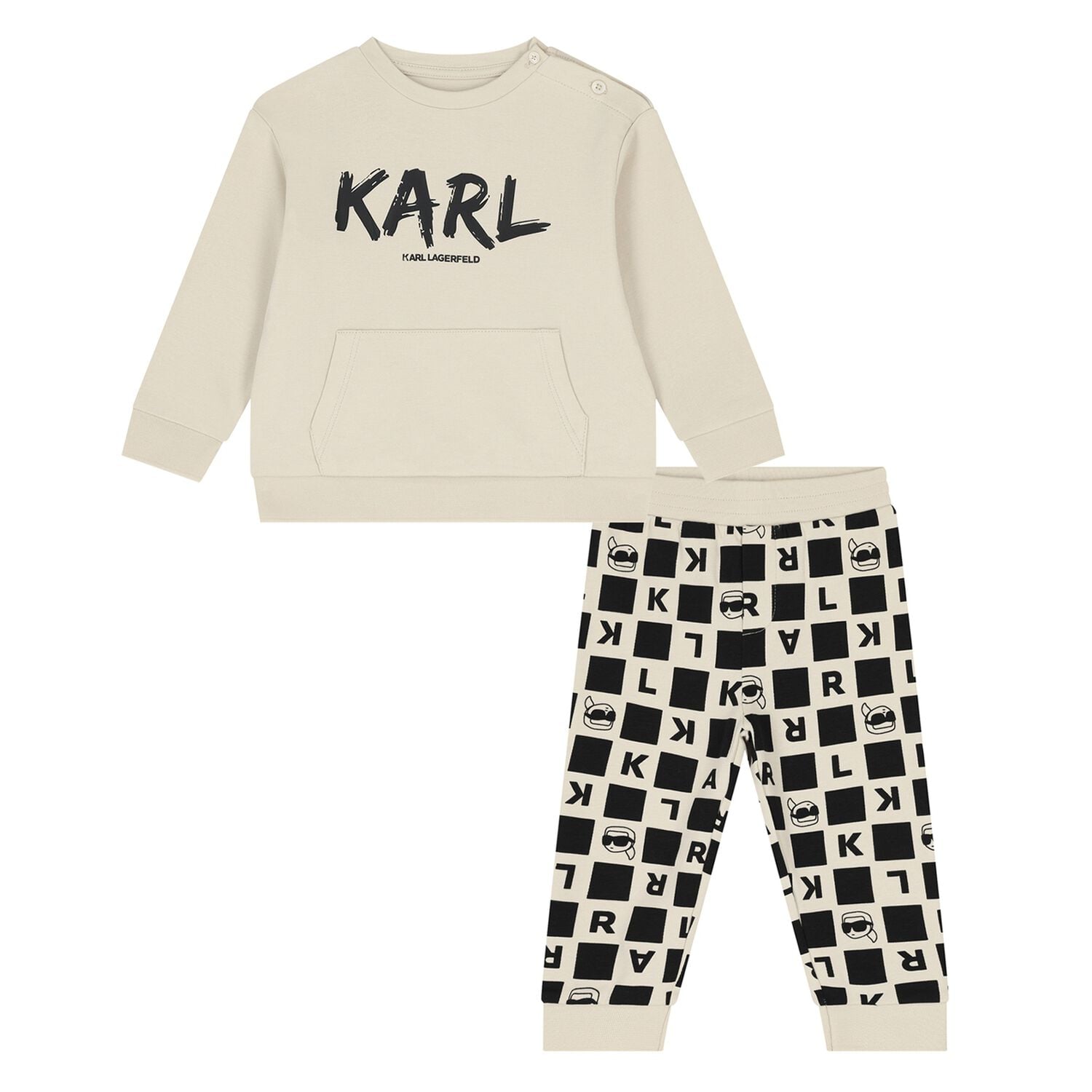 Younger Boys Beige & Black Logo Tracksuit, 1, hi-res