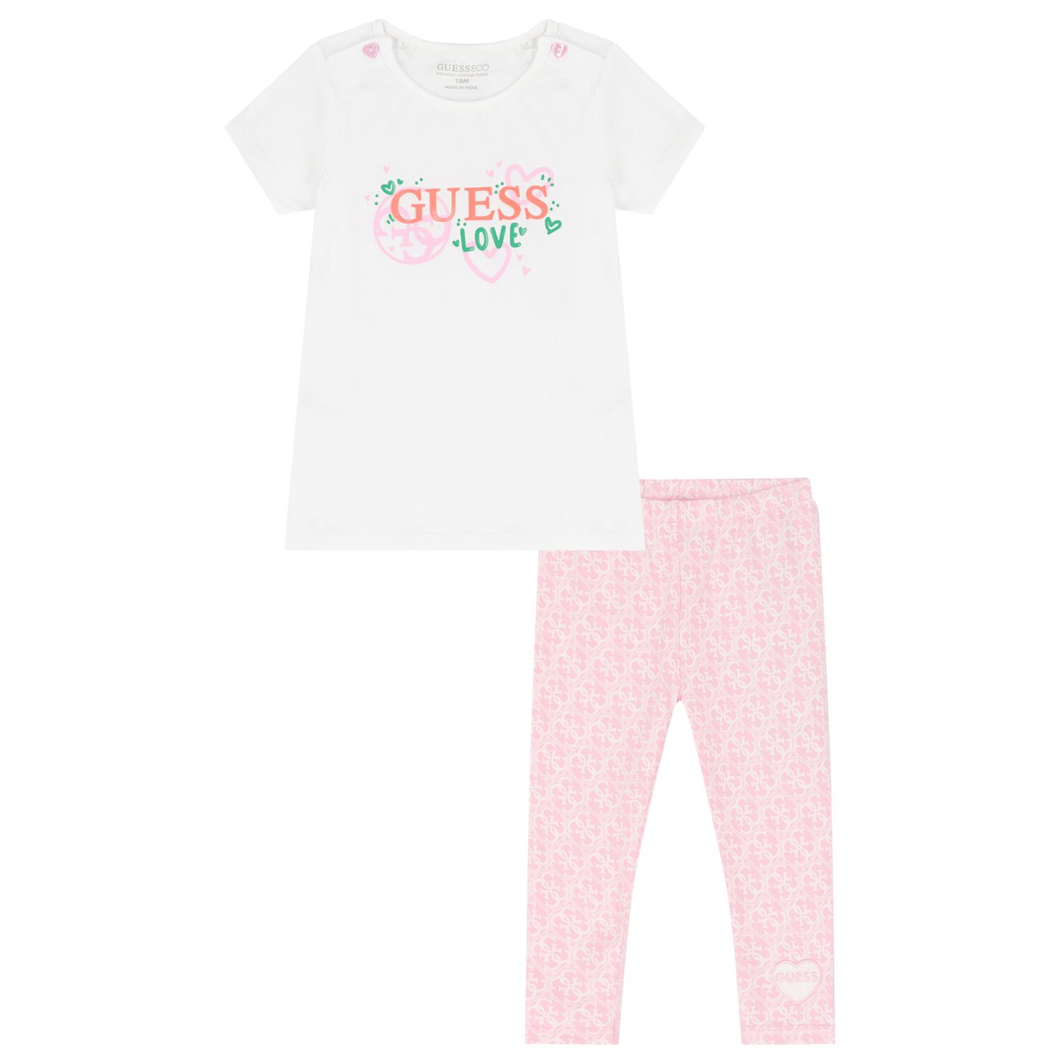 Baby Girls White & Pink Logo Leggings Set, 1, hi-res