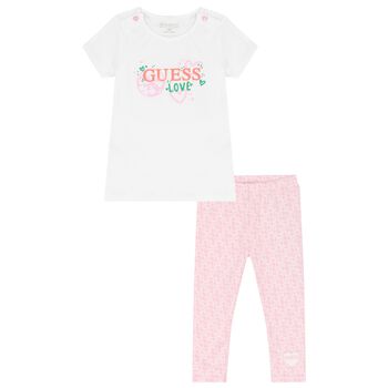 Baby Girls White & Pink Logo Leggings Set