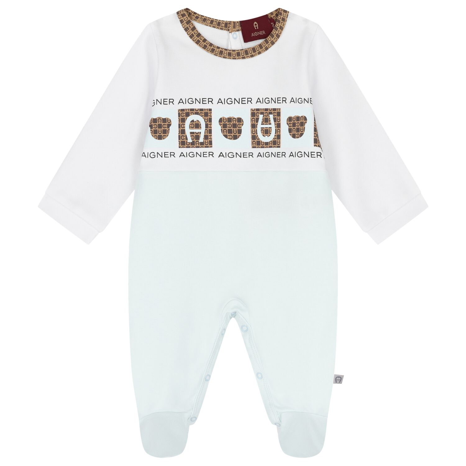 Baby Boys White & Blue Logo Babygrow, 1, hi-res