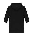 Girls Black Logo Hooded Dress, 1, hi-res