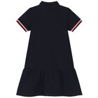 Girls Navy Blue Logo Polo Shirt Dress, 2, hi-res