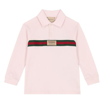 Younger Girls Pink Logo Web Striped Polo Shirt
