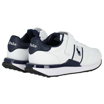 Boys White & Navy Blue Logo Trainers