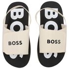 Boys Beige & Black Logo Sandals, 2, hi-res