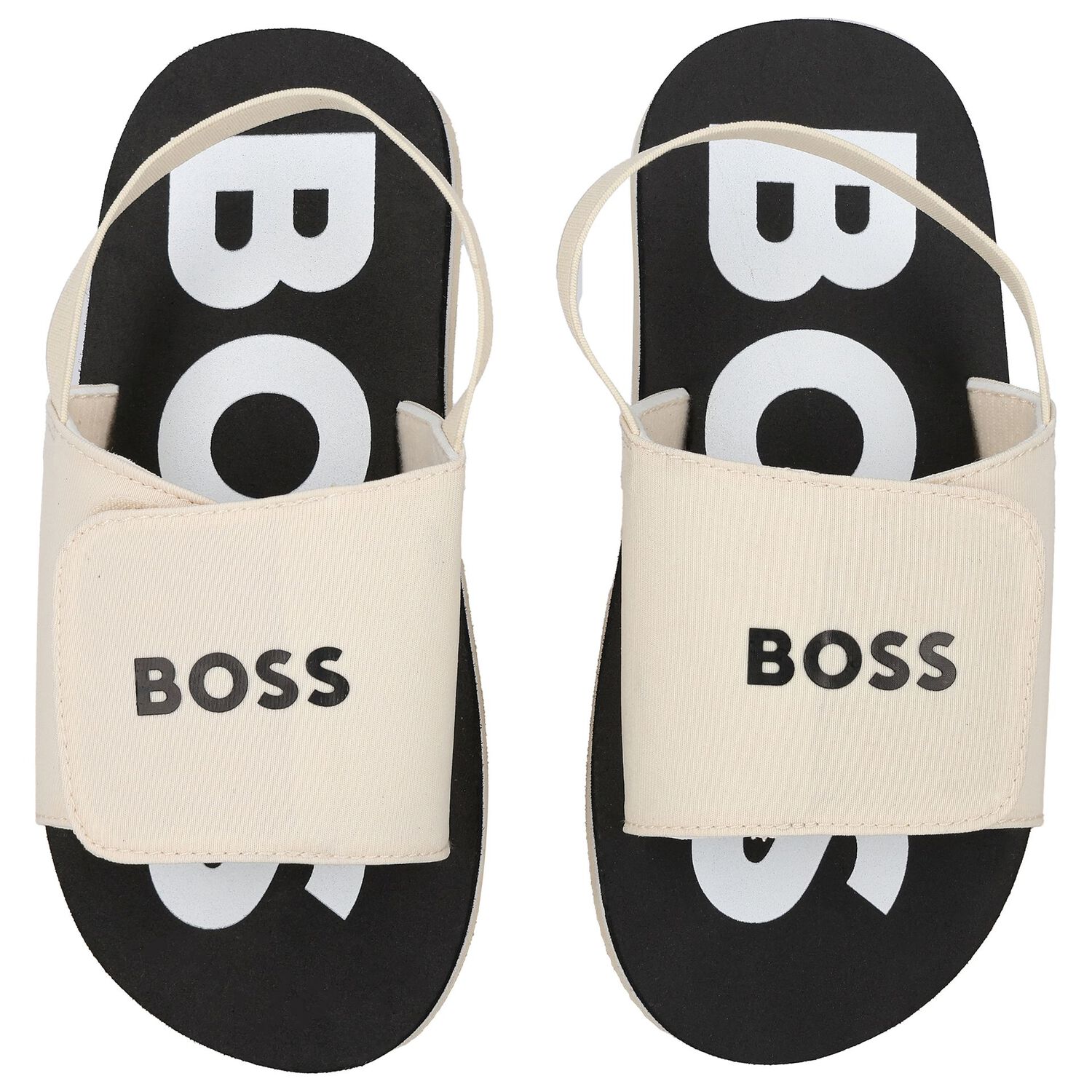 Boys Beige & Black Logo Sandals, 2, hi-res image number null