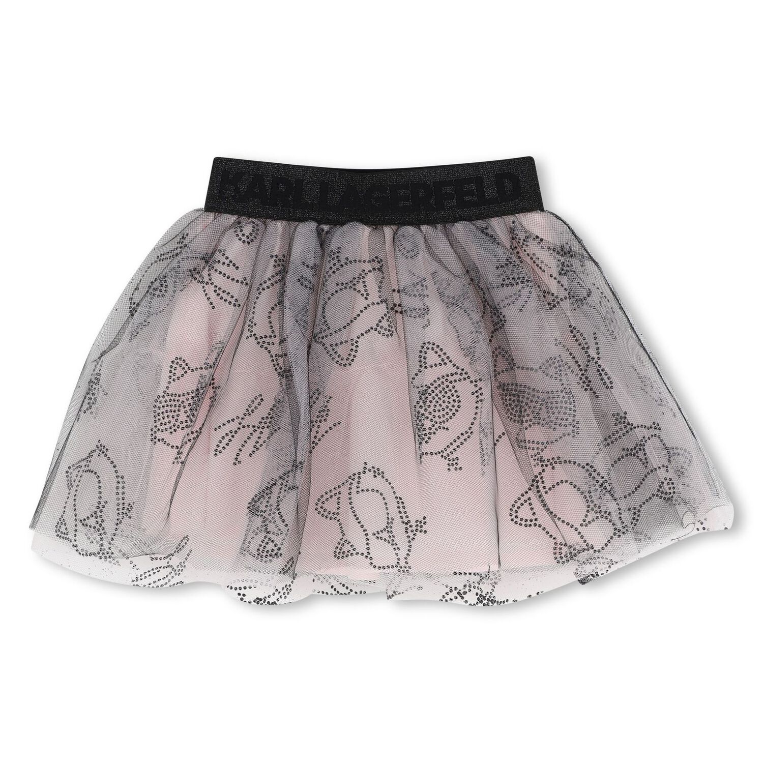 Younger Girls Pink & Black Logo Tulle Skirt Set, 1, hi-res