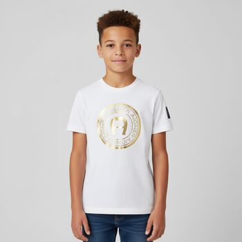 Boys White & Gold Logo T-Shirt